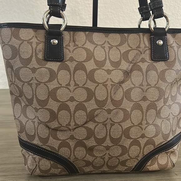 Authentic Coach F18917 Peyton Signature Logo Heritage Handbag Tote Brown Vtg Y2K - Picture 3 of 11